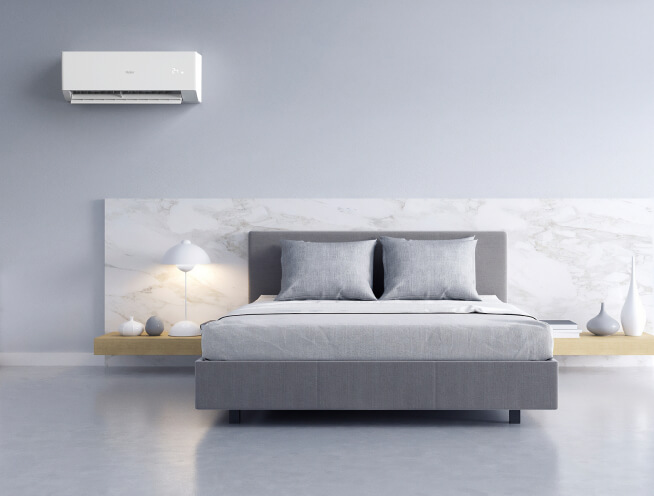 Quartz air conditioning unit mounted in a bedroom